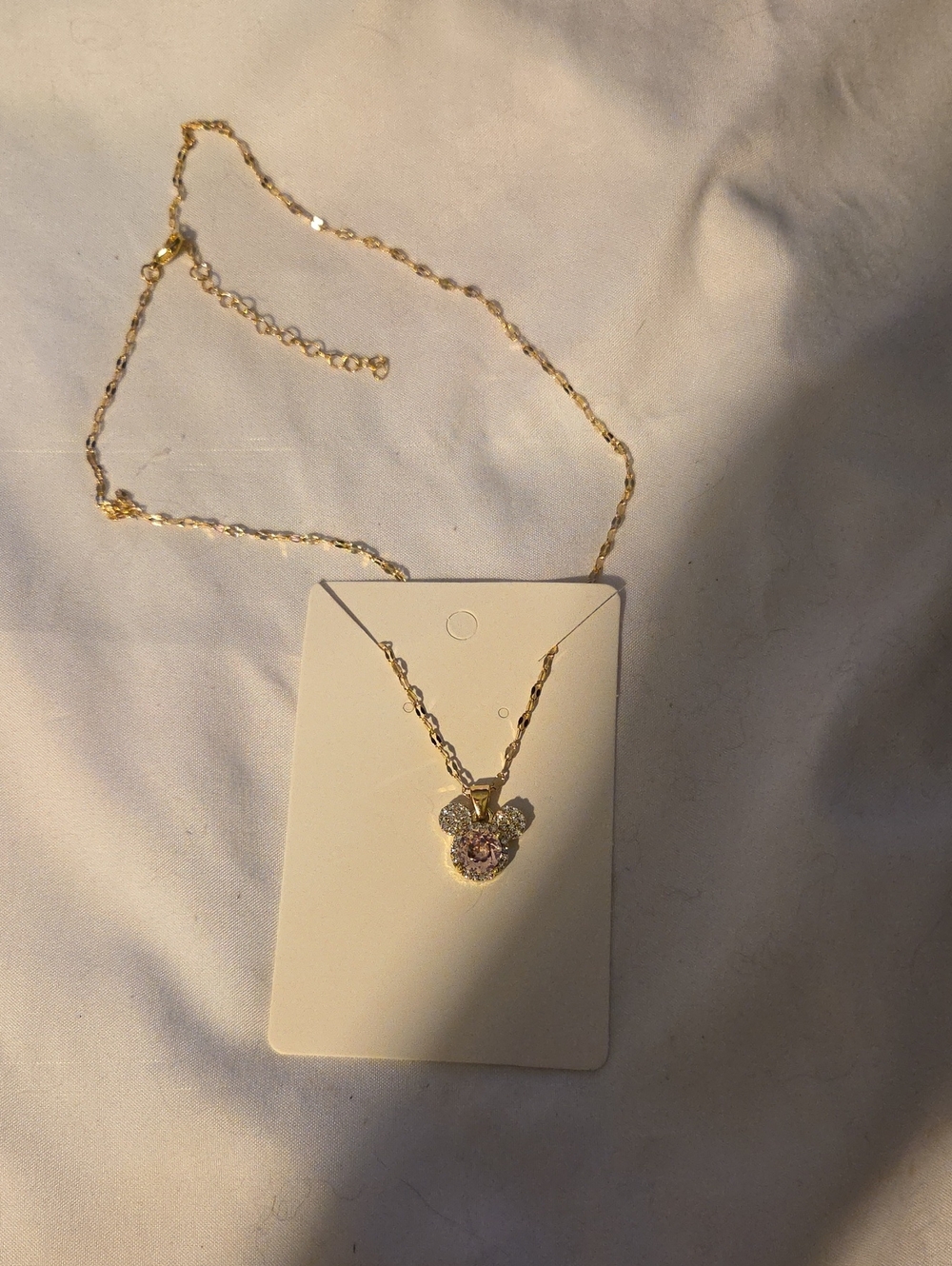 Delicate Gold-Plated Flower Pendant Necklace with Pink Crystal Center
